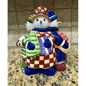 Vintage Block Gear Snowmen 1999 Cookie Jar‎ Father Christmas Snow People
